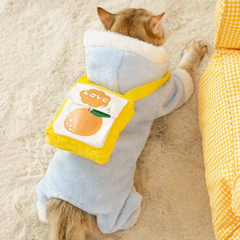 

New Winter Cat and Dog Clothes and Velvet Padded Hooded Jumpsuit Are Comfortable, Warm and Lovely Dog Clothes.