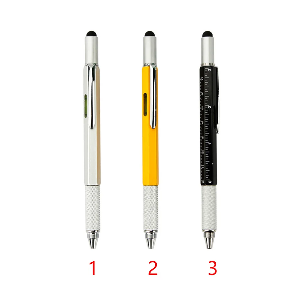 

6 In 1 Multifunction Ballpoint Pen Smooth Writing Tool Stylus Gifts Screwdriver Ruler Office Novelty Metal