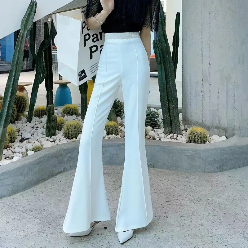 

ECRURANI Black Casual Women's Pant High Waist Full Length Form Fitted Solid Wide Leg Pants For Females 2021 Fashion New Clothing