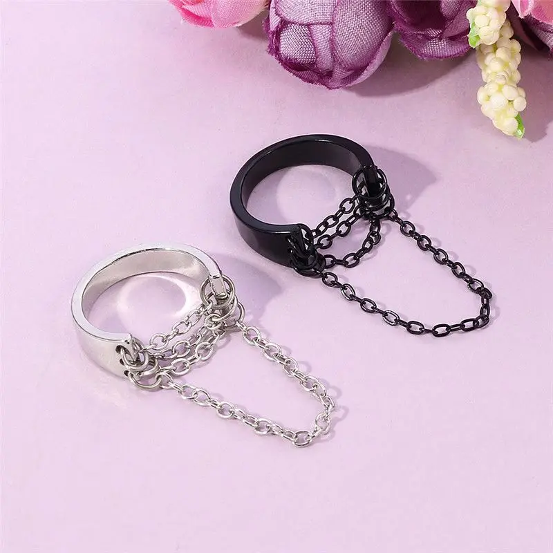 

Punk Jewelry Accessories Open Adjustable Cool Women Men Ring Chain Rings