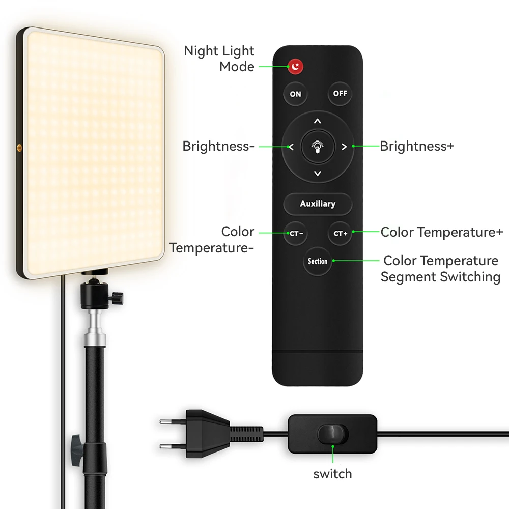 LED Video Light With Professional Tripod Stand Remote Control Dimmable Panel Lighting Studio Photo Live photography Fill-in Lamp |