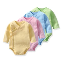 newborn baby bodysuit solid color long sleeve boy and girls romper spring and summer pure cotton slanted placket and open button