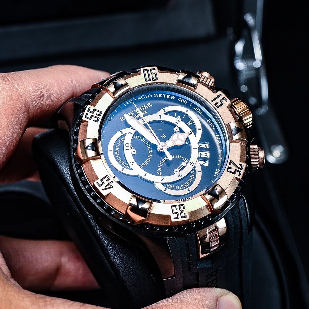 Мужские водонепроницаемые спортивные часы с хронографом на резиновом