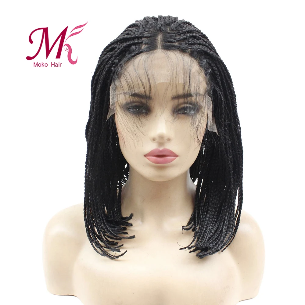 Парик Moko богиня Боб черные кружевные парики высокотемпературные волосы
