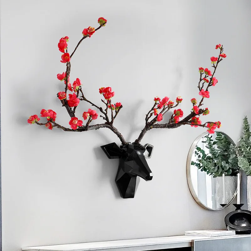 

Deer head With Flower Antler 3d Wall Decor Modern Animal Hear home Decorations Abstract Sculpture wall Statue for Gift