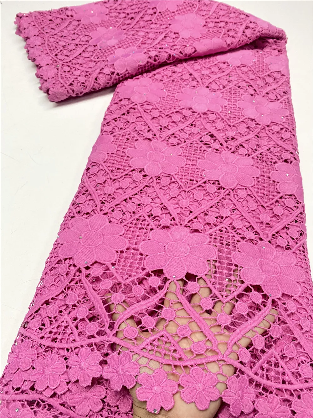 

NI.AI African Lace Fabric High Quality Guipure Lace Fabric Hot Selling Nigerian Cord Lace Fabrics For Wedding Dress XY3734B