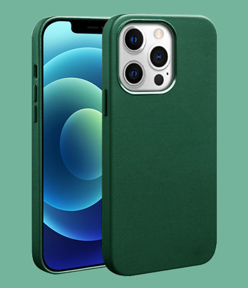 

Magsafe Genuine Leather Cases Back Cover For iPhone 13 12 Pro Max Thin Business Pocket All Edge Protection Cases Metal Buttons