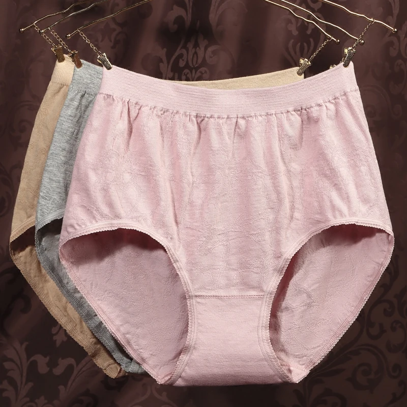 

Plus Size 3PC Women Cotton Panties High-Rise Underpants High Waist Hipster Intimates Briefs Sleepwear Underwear For Mother AD384