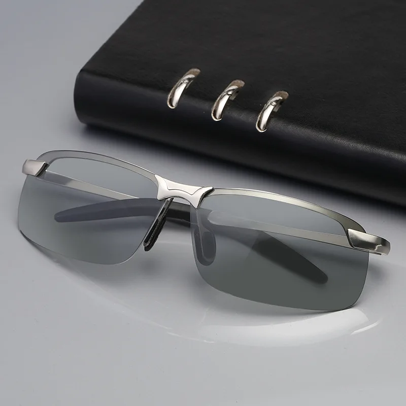 Солнцезащитные очки Мужские поляризационные прямоугольные полуочки без оправы