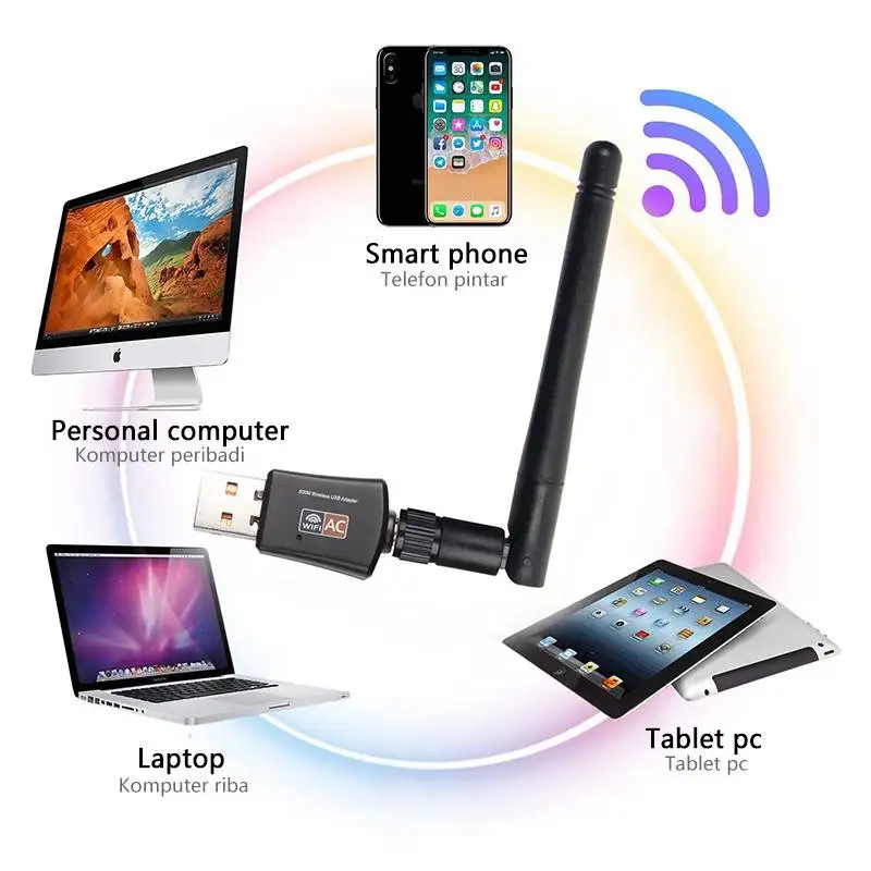 

Mini USB Wifi Adapter 802.11b/g/n Antenna 600Mbps USB2.0 Wireless Receiver Dongle Network Lan Card for Laptop TV BOX Wi-Fi
