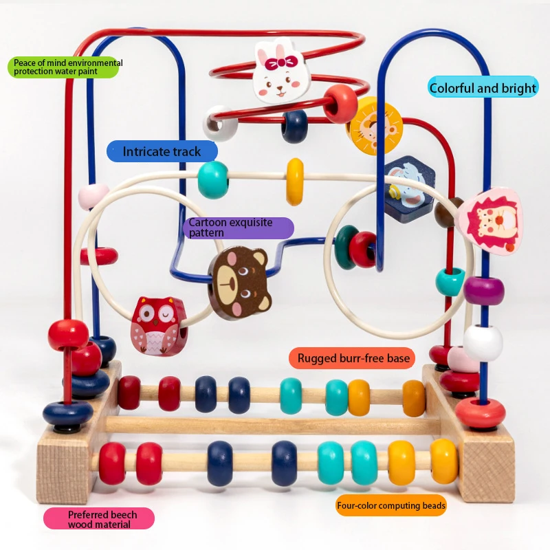 

Montessori Wooden Activity Cube Bead Maze Cute Animal Fruit Bead Wire Maze Roller Coaster Children Early Educational Toys