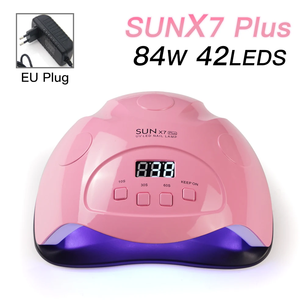 Pink EU Plug Светодиодная УФ-лампа для ногтей с 42 шт. светодиодный s для маникюра гель Сушилка для ногтей сушильная лампа для полировки ногтей SUNX7plus автоматический датчик маникюрные инструменты - Цвет: Pink EU Plug