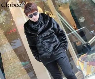 2019 Parka Furry Winter Men's Faux Mink Fur Outwear Jaqueta Masculina Thicking Black Hooded Imitation Coat Cheap D46 | Мужская