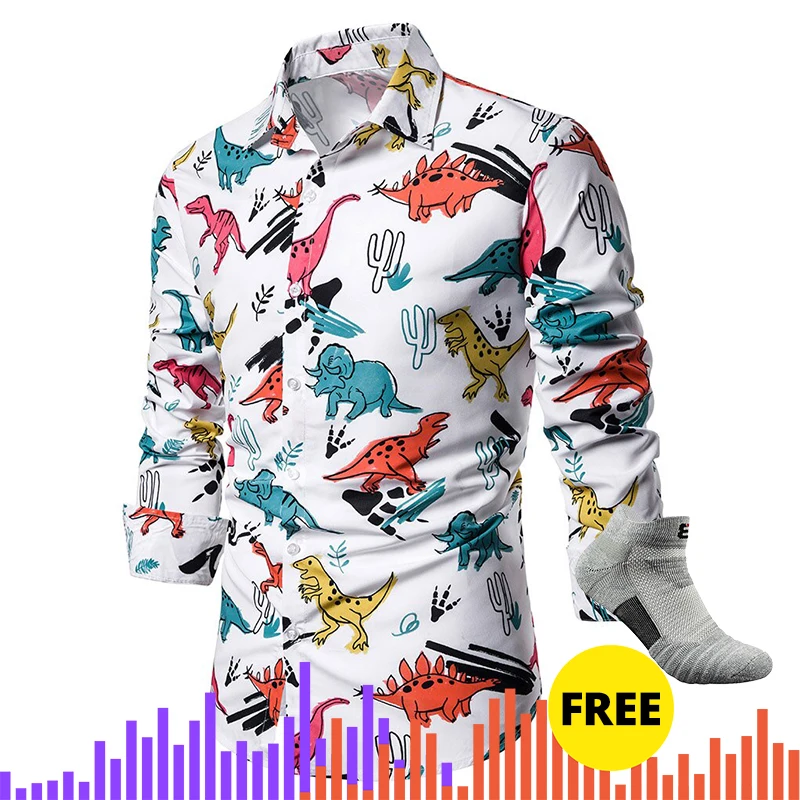 style 2-03-01 Мужская блузка, рубашки с длинным рукавом, приталенная рубашка с цветочным принтом, мужская повседневная Пляжная гавайская рубашка с коротким рукавом, осенняя мужская рубашка - Цвет: style 2-03-01