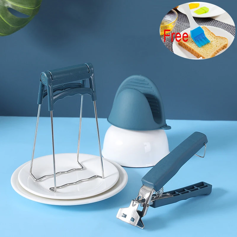 

Stainless Steel Anti-scald Dish Clamp For Bowl High Temperature Resistant Silicon Glove Pad Plate Pot Gripper Anti-slip Clip Set