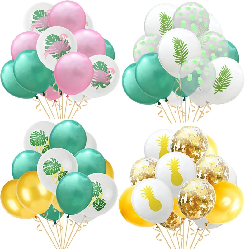 

15pcs Hawaiian Summer Party Flamingo Palm leaf Cactus Confetti Balloons ALOHA Tropical Birthday Party Decoration Wedding globos