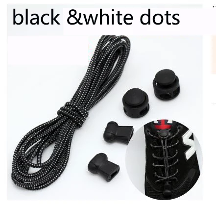 black and white dots Низкая цена без шнурка фиксирующий башмак Шнурки тапки ленивые эластичные шнурки светящиеся шнурки для обуви Дети - Цвет: black and white dots