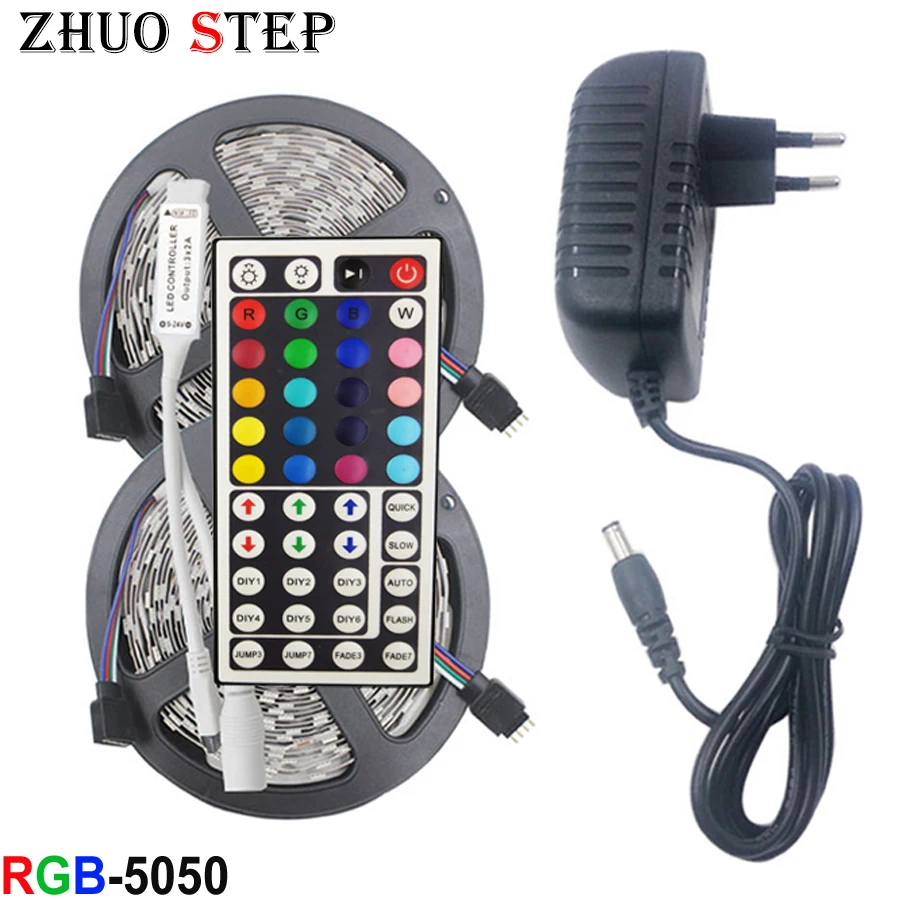 

Светодиодная лента RGB SMD 5050 2835, Светодиодная лента 5 м, Водонепроницаемая Светодиодная гибкая лента, контроллер диосветильник, 12 В постоянног...