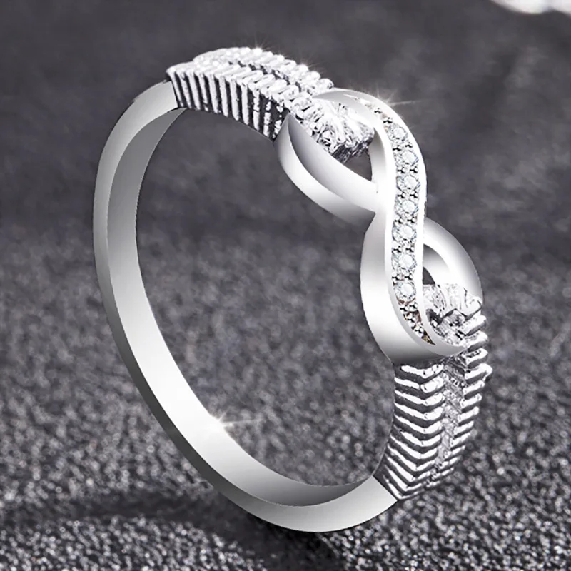 Кольцо бесконечности из стерлингового серебра 925 пробы с фианитом CZ дамское