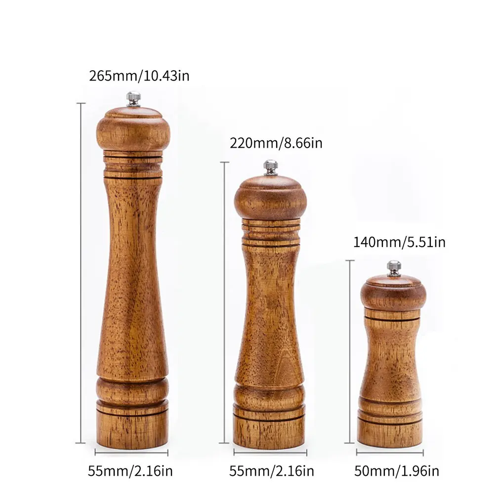 

5/8/10Inch Manual Pepper Grinder Oak Wood Salt And Pepper Mill Multi-purpose Cruet Kitchen Tool Salt Grinder