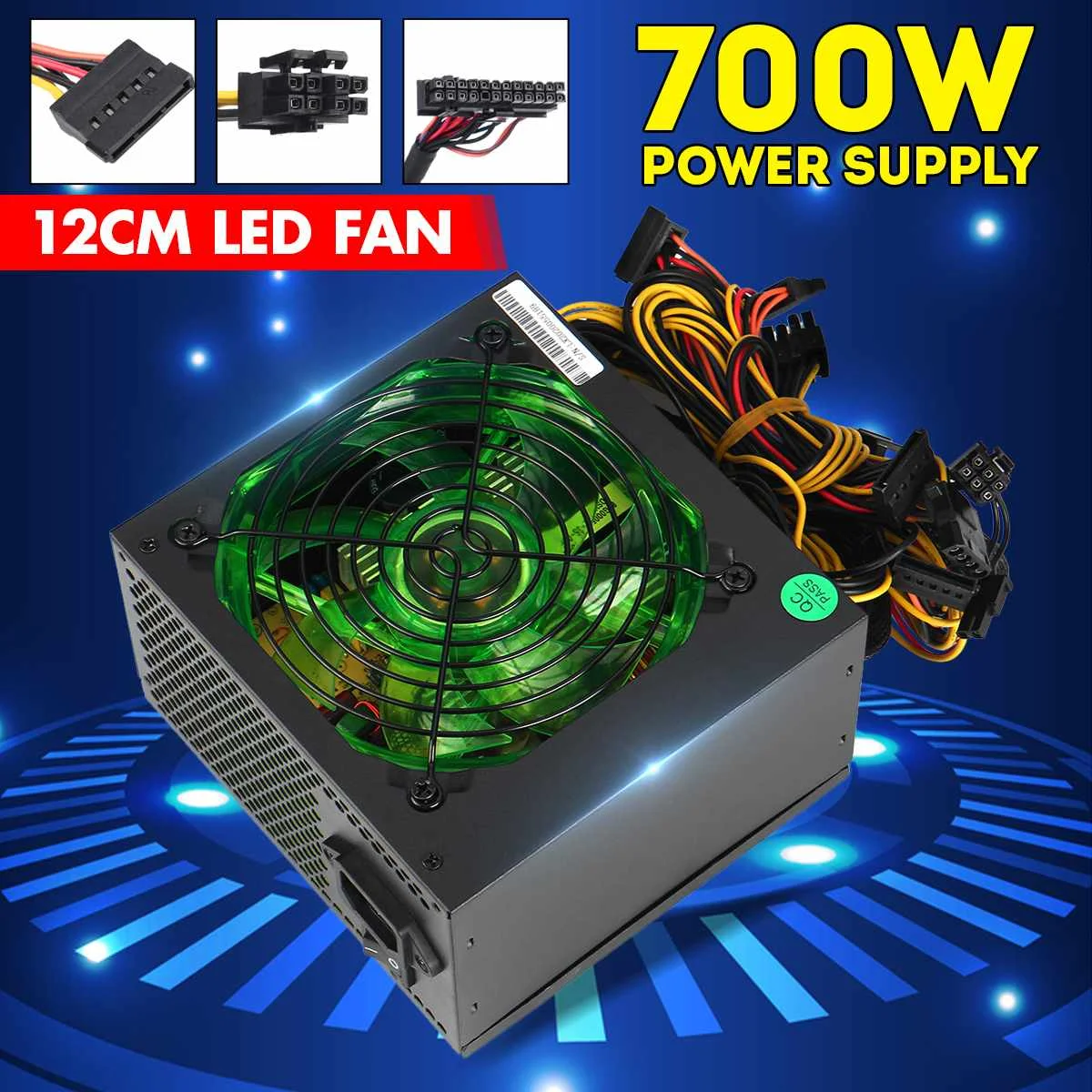

2021 Новый 700 Вт PCI SATA 110 В-240 В ATX 12 В блок питания для игрового ПК 24Pin/Molex/Sata 12 см светодиодный вентилятор компьютерный блок питания 80 + золотой
