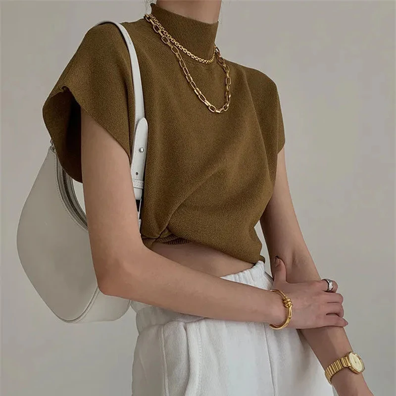 Женский винтажный жилет черный трикотажный топ свободного покроя с коротким