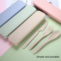 travel utensil set with case wheat straw reusable spoon chopstick fork for kids adult travel picnic camping daily use