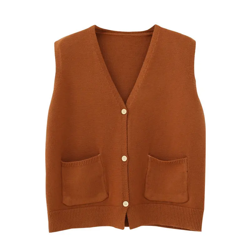 

Women Autumn Winter Short Fashion Knitted Vests Female Loose Sleeveless Cardigans Ladies Single-breasted Solid Sweater Z122