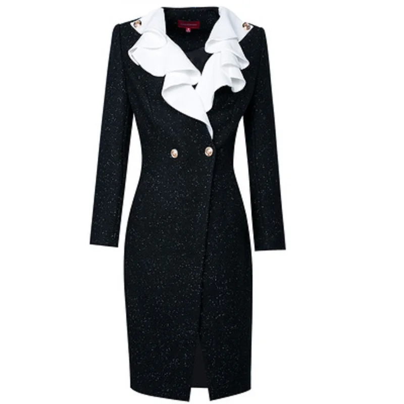 

Solid Small Ruffle 2021 woolen Windbreaker women's middle and long autumn / winter suit collar slim fitting woolen coat XXXL