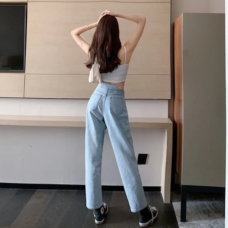 Женские свободные джинсовые брюки с высокой талией повседневные винтажные