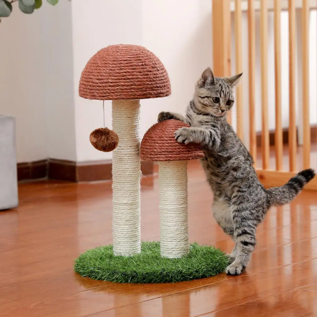 

Когтеточка для кошек, гриб, Забавный котенок, двойная Когтеточка, сизаль, столбы, кошачья тренировочная игрушка для котят и кошек с подвесны...