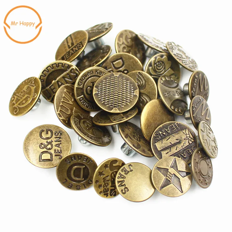 

20sets/lot 20mm more than 20 kinds button mixed bronze fashion metal jeans button for garment pants sewing clothes accseeories