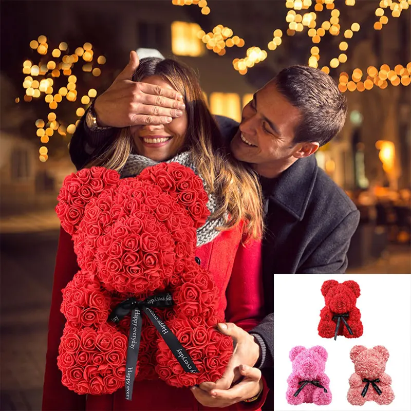 

2020 Hot Sale 40cm Bear of Roses Artificial Flowers Home Wedding Festival DIY Cheap Wedding Decoration Gift Box Wreath Crafts