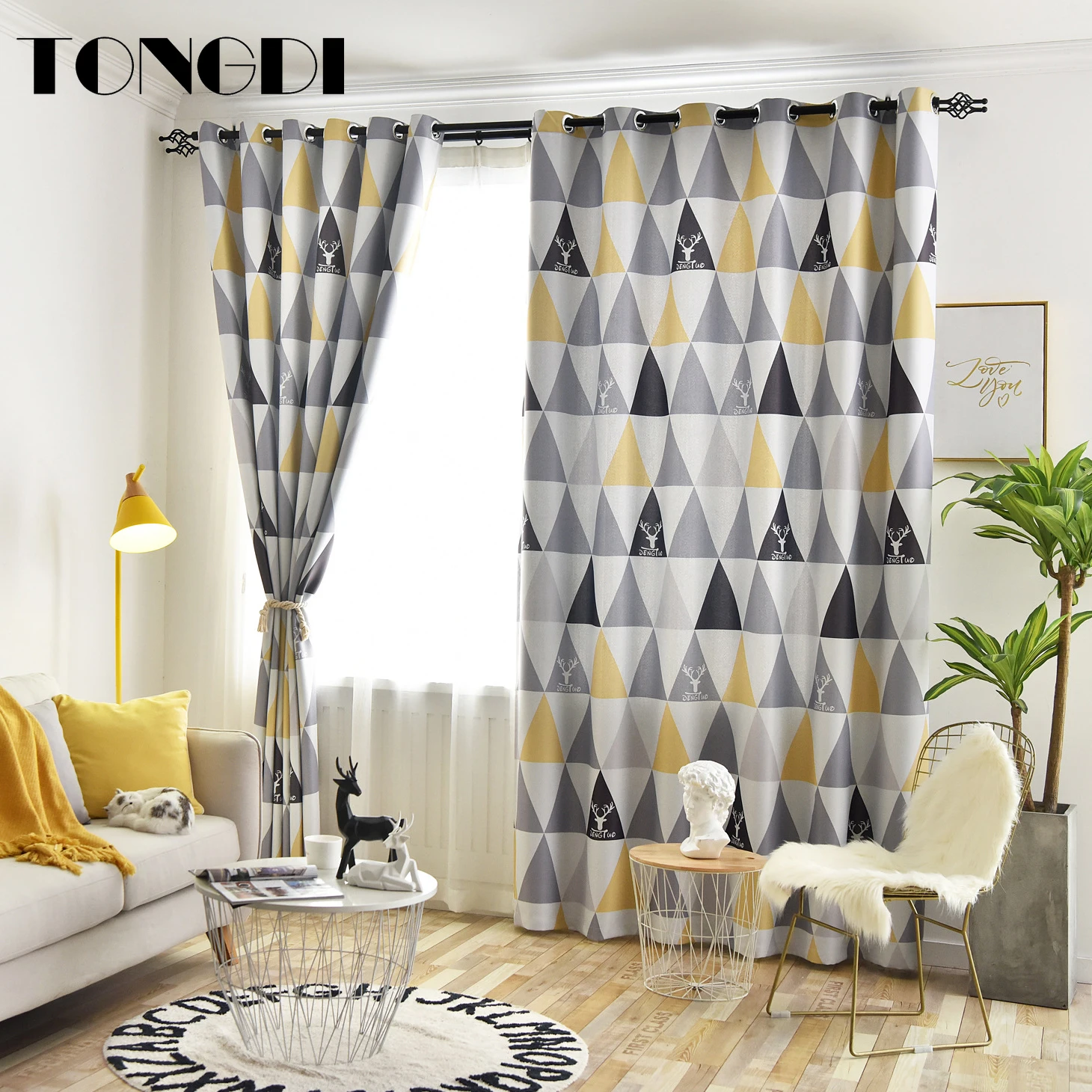 TONGDI Blackout Curtains Elegant Artistic Geometric Pattern Diamond Printing Luxury Decor For Parlour Home Bedroom Living Room | Дом и сад