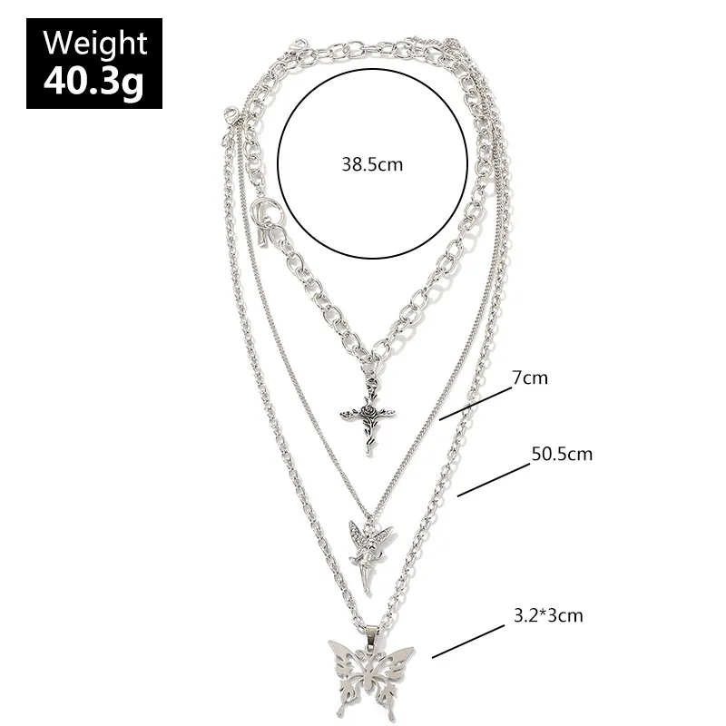

Fashion Multilayer Clavicle Chain Necklace Set for Women Butterfly Christ Cross Little Angel Pendant Necklaces Punk Jewelry Gift
