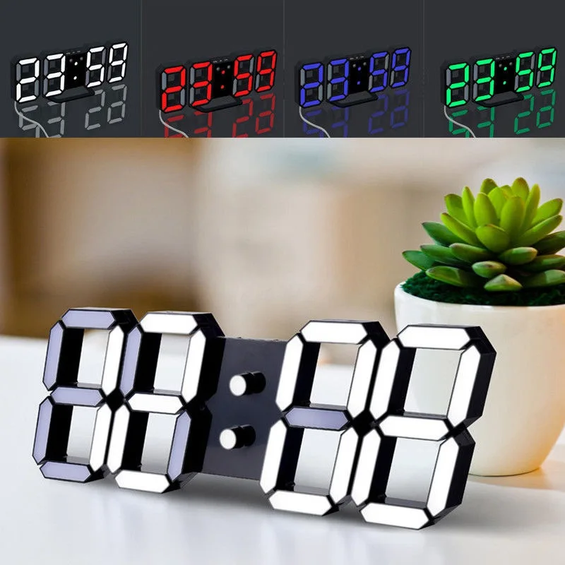 Цифровые часы с 3D цифрами светодиодные будильником USB зарядкой и дисплеем 24/12