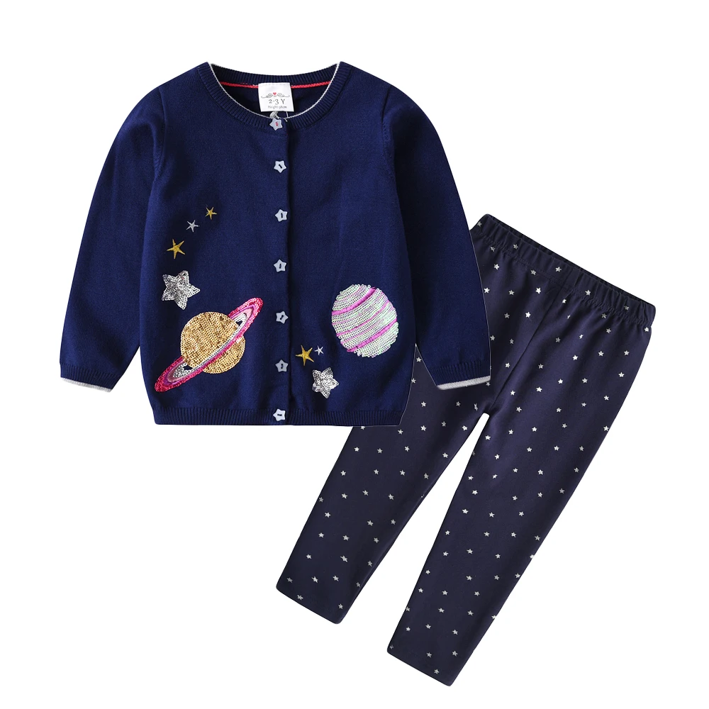 

VIKITA Girls Clothing Sets Single Breasted Sequins Cardigans Star Heart Design Sweater and Pants Suit Outfits Clothes 3-7 Yrs