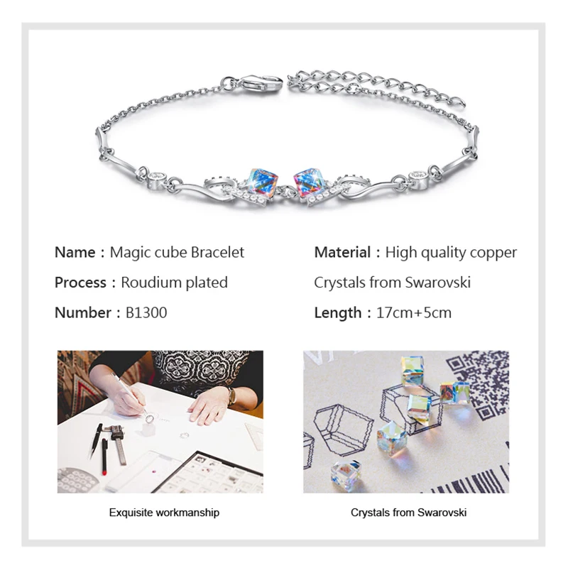 BOSCEN украшенный кристаллами от Swarovski разноцветный браслет для женщин девушка подарок на день рождения милый роскошный квадратный элегантный