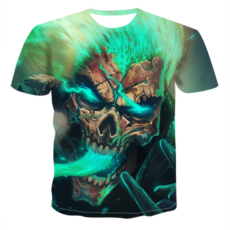 

2021 Summer Skull Demon Themed Men's T-shirt Horror 3D Tops Fashion T-shirt Men's O-Neck Shirt Boy Clothing Plus Size Streetwear