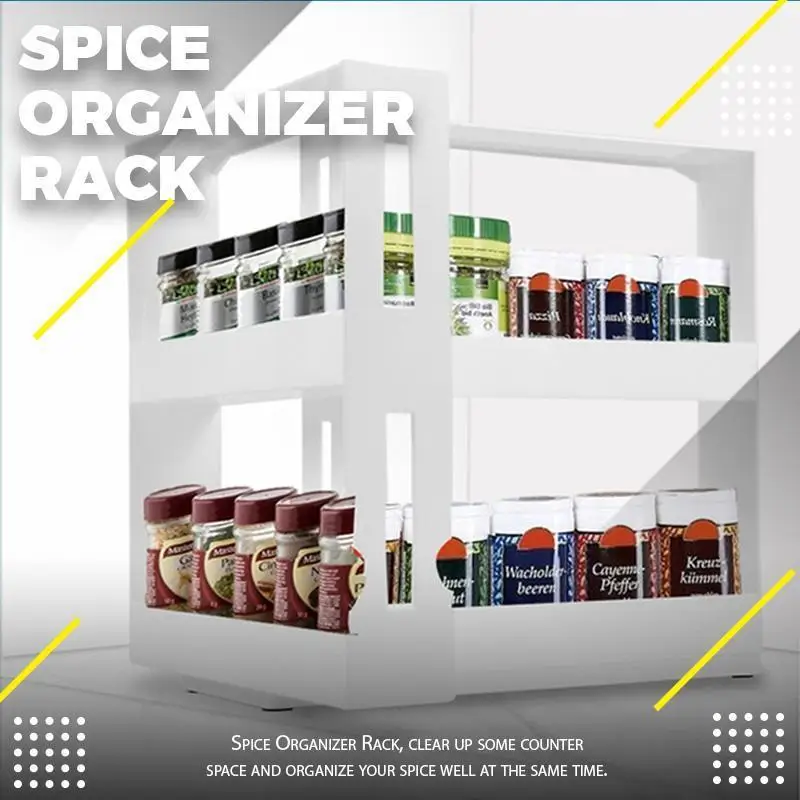 

2 Layers Rotating Storage Rack Cabinet Spice Holder Multi-Functional Bathroom Seasoning Spice Jar Space Saving Design