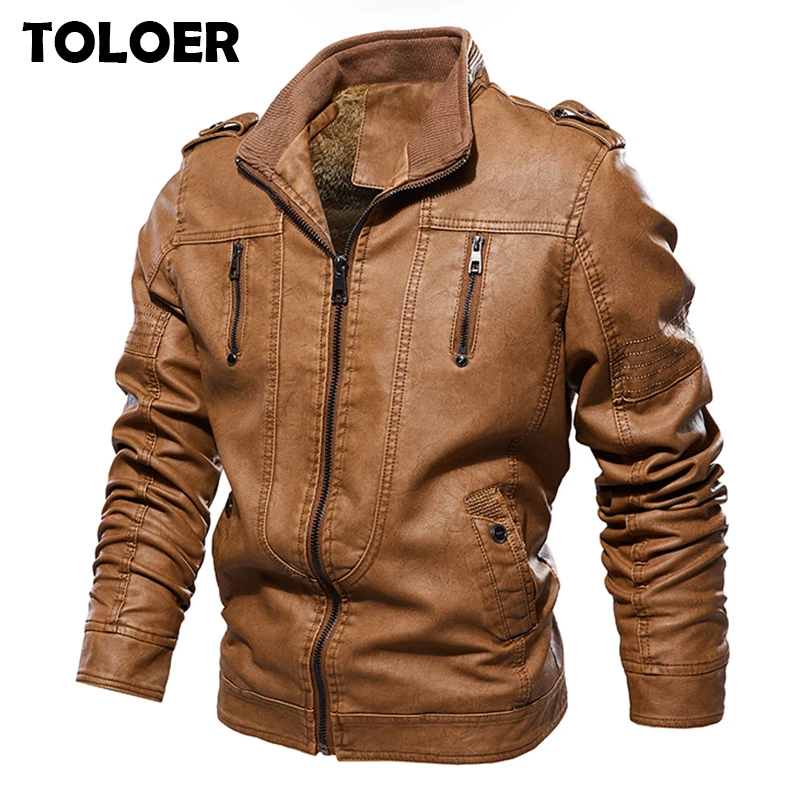 Зимняя мужская кожаная куртка повседневные Военные Куртки из искусственной кожи