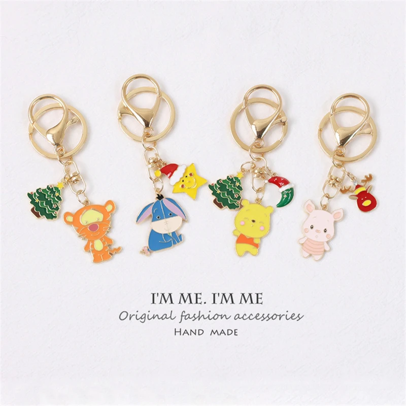 

ins Fresh Christmas Style Tiger Bear Tree Star Hats Moon Car Keychain Men Women's Couple Backpack School Bag Pendant Accessories