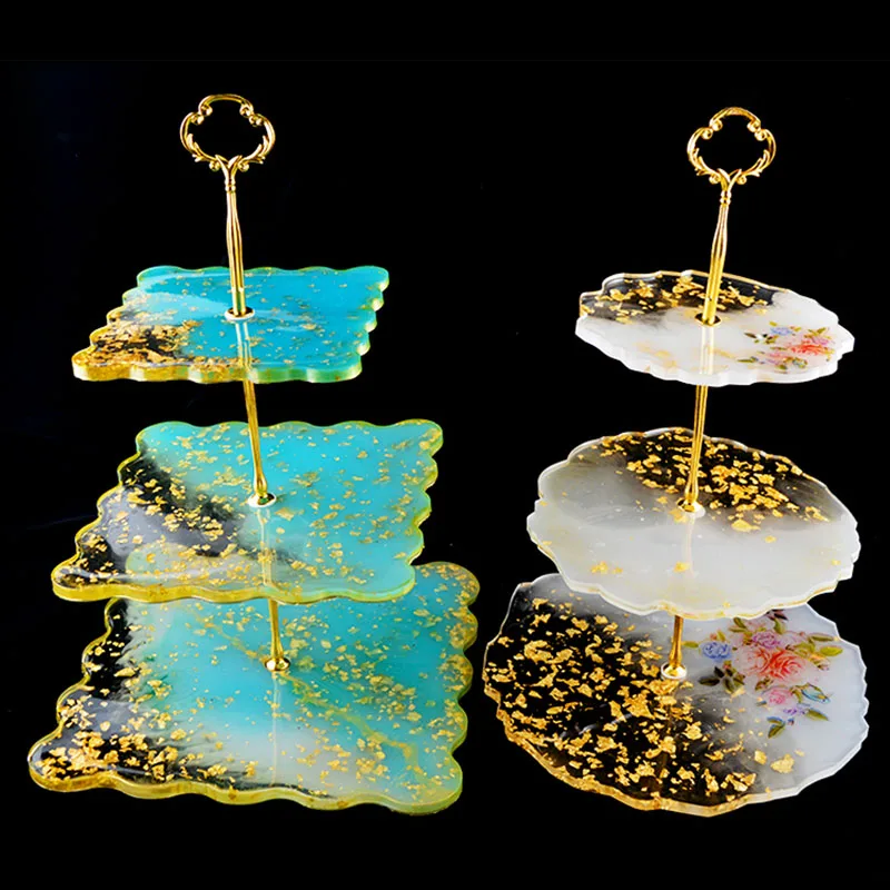 6pcs DIY Shiny Resin Large Geode Coasters Molds Square Three Layer Tray Resin Mold Silicone Cup Pad Fruit Tea Tray Molds