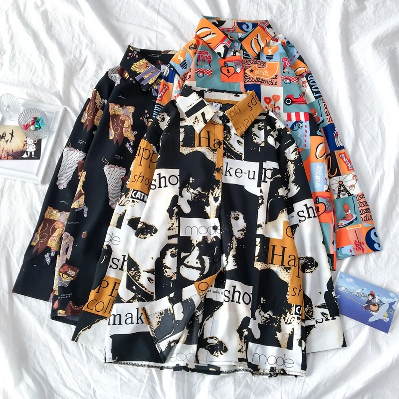 Женская блузка Neploe с буквенным принтом однобортная рубашка в стиле Харадзюку