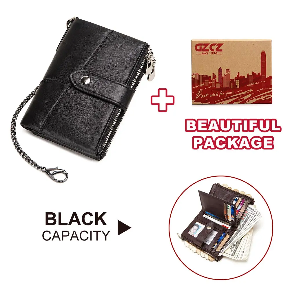 889-black-chain-box Genuine Leather Women Wallet GZCZ Casual Men Wallet Women Long Wallet In Women`s Wallet and Purses Retro Rfid Women Short Wallet - Цвет: 889-black-chain-box