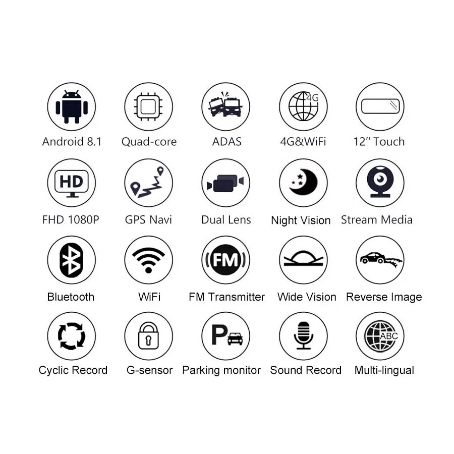 4G Автомобильный видеорегистратор 12 дюймов Android 8 1 потоковое зеркало заднего вида