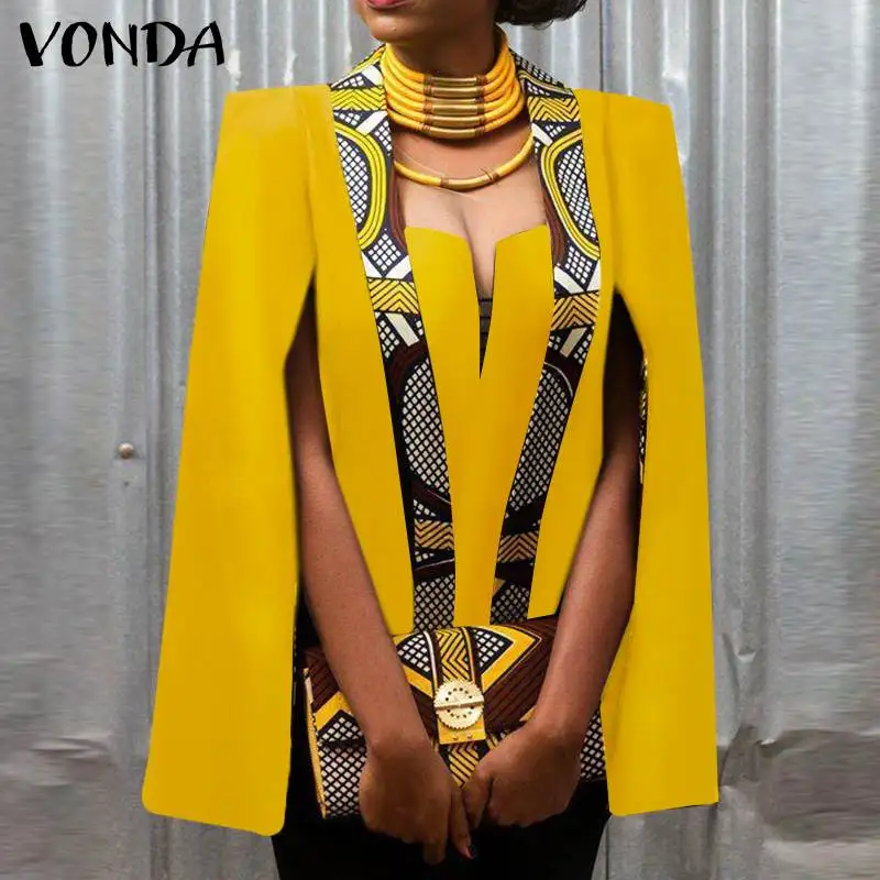 

Winter Autumn Coat Sleeveless Open Front VONDA 2022 Women Vintage Printed Cape Ponchos Elegant OL Style Cloak Coat Outwear