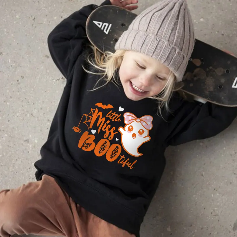 

Toddler Kids Halloween Pullover, Long Sleeve Round Neck Pumpkin, Skull Ghost Printed Sweatshirt Tops, 1-9Years
