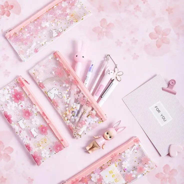 

Kawaii Cherry Blossoms Grid Bling Bling A4 File Folder Desk Document Organizer Bag Office School Papers Storage Case Stationery