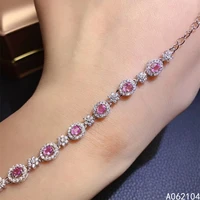 kjjeaxcmy fine jewelry 925 sterling silver inlaid natural pink sapphire women popular trendy plant new gem hand bracelet support